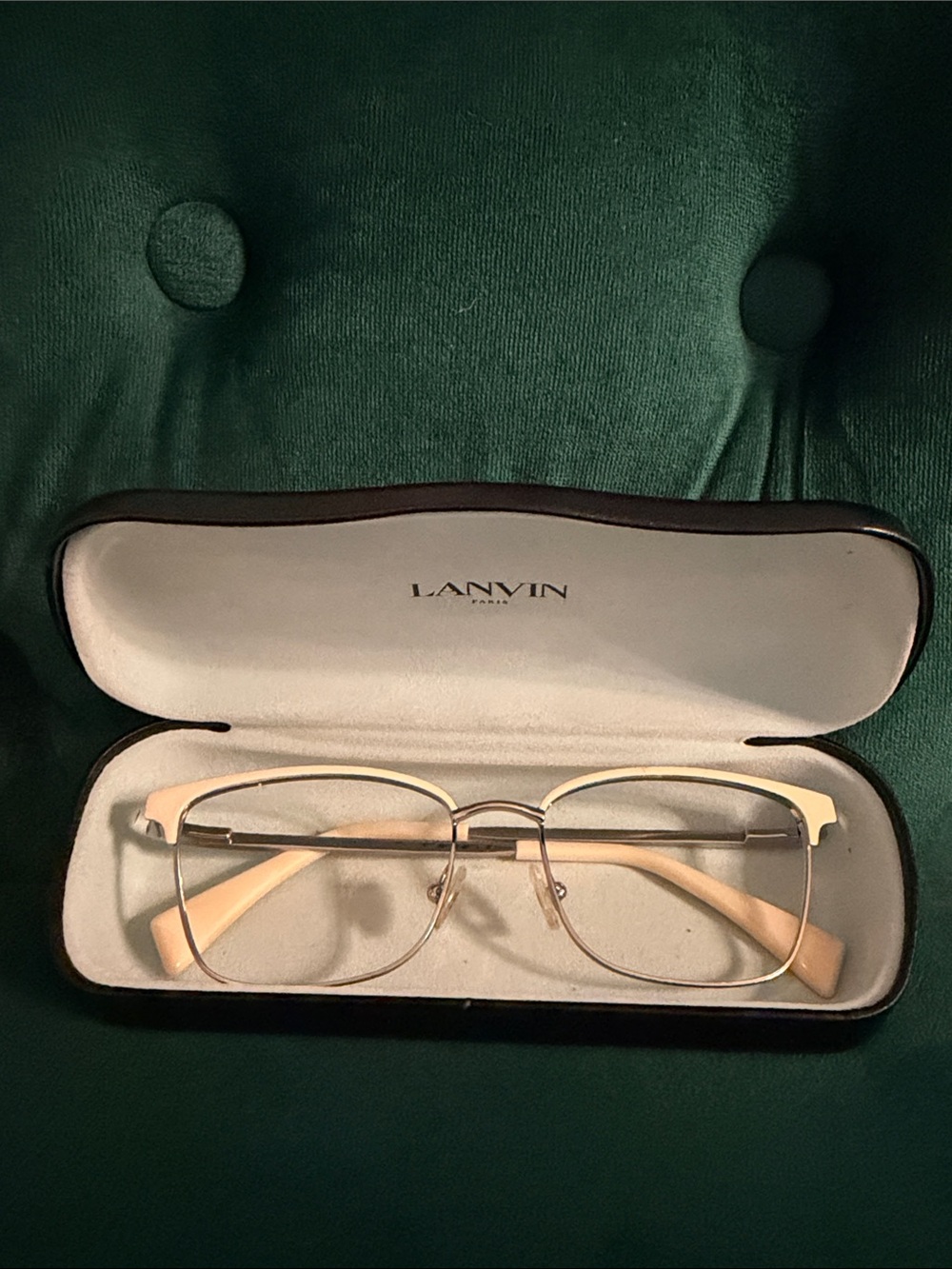 Lanvin Cream and Gold Retro Style Prescription Eyeglasses with Hard Case